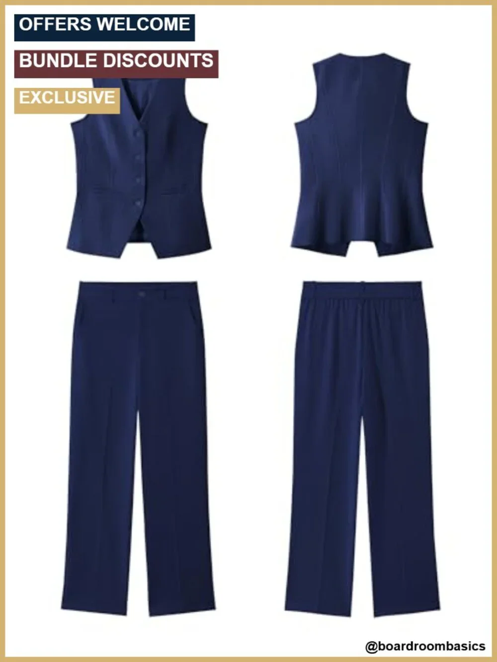 2 Piece Pantsuit Set Sleeveless Blazer Straight Leg Dress Pants Business Workout